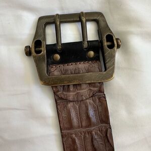 Hornback Crocodile Vintage Brass Buckle Men's Leather Bag